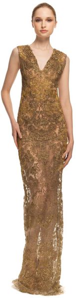 Vera Wang Ss Embroidered Lace Gown - Lyst