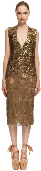 Vera Wang Ss Hammered Bullion Deep V Top - Lyst
