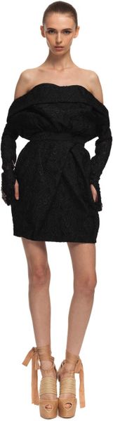 Vera Wang Ss Strapless Lace Jacquard Dress in Black (navy) - Lyst