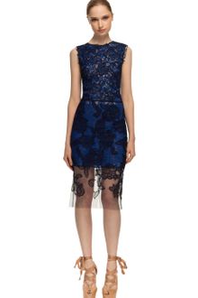 Vera Wang Ss Tulip Chantilly Lace Dress with Guipure Underlay - Lyst