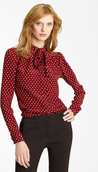 Burberry Prorsum Tie Neck Silk Blouse in Red (cherry) - Lyst
