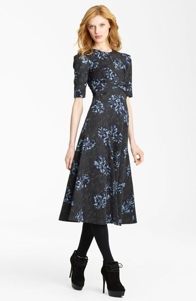 Burberry Prorsum Floral Print Dress in Floral (empire blue) - Lyst