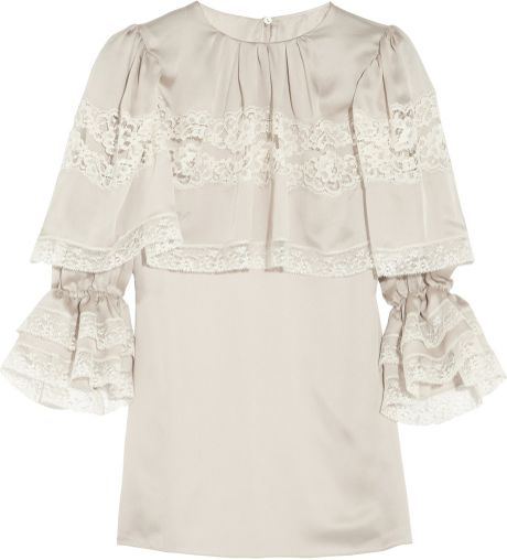 Dolce & Gabbana Duchess Lacetrimmed Silksatin Top in White (oyster) - Lyst