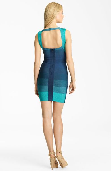 Hervé Léger Ombré Bandage Dress In Blue Bright Aqua Combo Lyst 