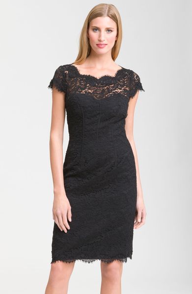 Ml Monique Lhuillier Lace Overlay Sheath Dress In Black Lyst