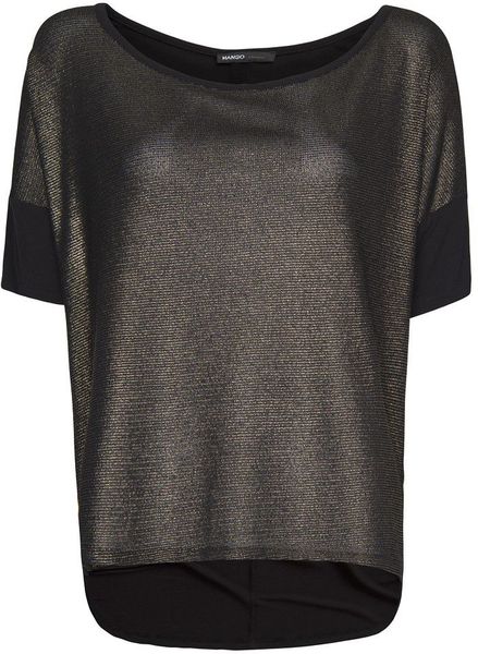 Mango Metallic Tshirt in Black (gold) - Lyst