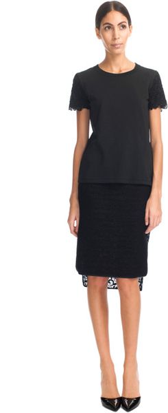 Giambattista Valli Ss Jersey Cotton Lace Sleeve Tee in Black - Lyst