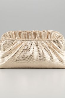 Lauren Merkin Georgie Pythonembossed Ruffletop Clutch Bag Pale Gold - Lyst