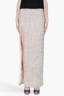Haute Hippie Nude Silk Sequin High Slit Skirt - Lyst
