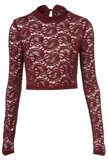 Topshop Lace Roll Neck Crop Top - Lyst