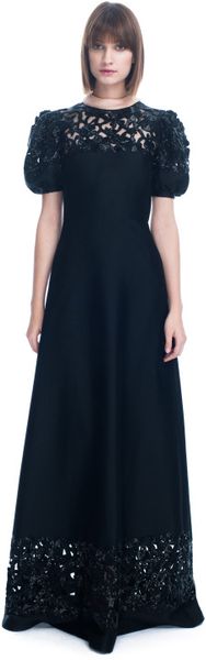 Valentino Ss Mikado Embroidered Short Sleeve Gown in Black (nero) - Lyst