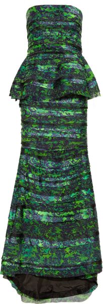 Alice + Olivia Tiered Silksatin and Chiffon Peplum Gown in Green - Lyst