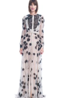 Valentino Wish Flower Chiffon Long Sleeve Embroidered Gown - Lyst