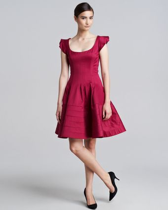 Zac Posen Capsleeve Flounce Dr - Lyst