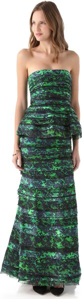 Alice + Olivia Mal Strapless Peplum Gown in Blue (black) - Lyst