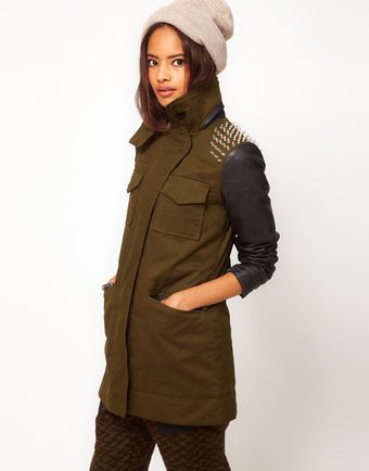 ASOS Collection Asos Studded Shoulder Military Jacket - Lyst
