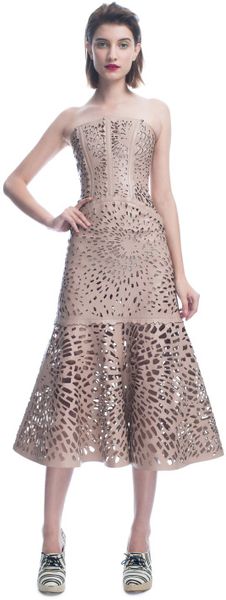 Giles  Lasercut Leather Bustier Dress in Beige (nude) - Lyst