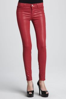 J Brand 801 Coated Red Skinny Jeans - Lyst