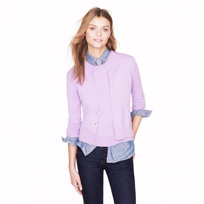 J Crew Cotton Jackie Cardigan Sweater In Purple Lyst