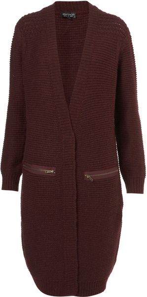 Topshop Knitted Midi Cardigan in Red (burgundy) - Lyst