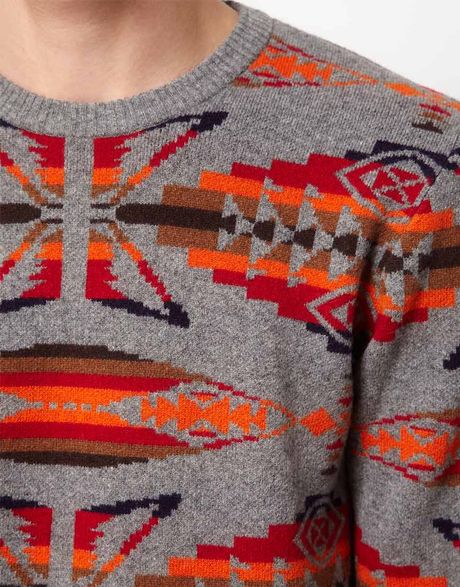 Aztec Pattern Jumper | ymc jumper with aztec pattern in gray for men grey lyst Aztec Pattern Jumper | ymc jumper with aztec pattern in gray for men grey lyst