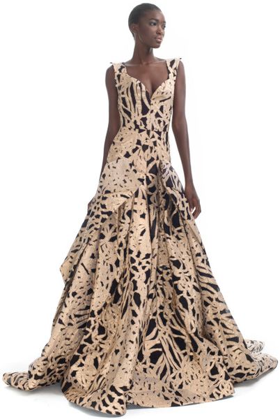 Zac Posen  Brocade Sweetheart Evening Gown in Gold - Lyst