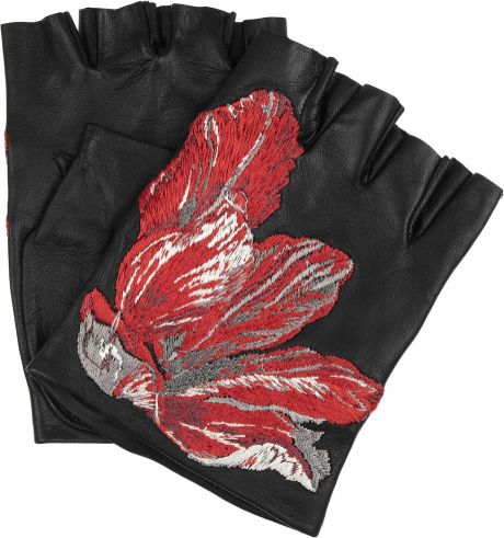 Alexander Mcqueen Cutaway Embroidered Leather Gloves in Black - Lyst