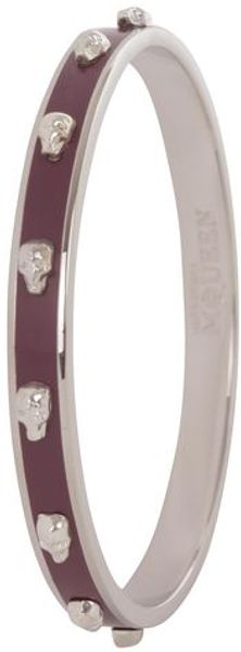 Alexander McQueen Plumsilver Skinny 3d Enamel Skull Bangle - Lyst