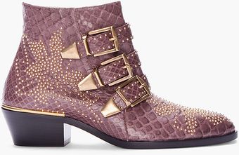 Chloé Taupe Python Studded Susan Boots - Lyst