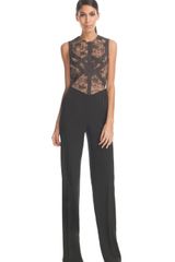 Elie Saab Lace and Stretch Crepe Wide Leg Jumpsuit