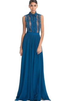 Elie Saab Cobalt Laceup Long Dress - Lyst