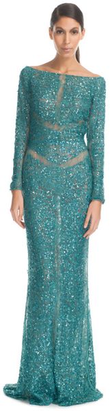 Elie Saab Teal Lace Embroidered Long Dress - Lyst