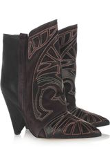 Isabel Marant Berry Embroidered Leather and Suede Boots