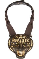 Lanvin Tiger Crystal and Leather Necklace