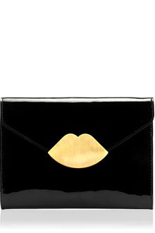 Lulu Guinness Black Patent Leather Small Envelope Clutch - Lyst