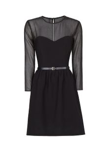 Mango Sheer Panel Belted Dress - Lyst