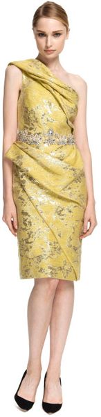 Marchesa One Shoulder Metallic Brocade Dress in Yellow (chartreuse) - Lyst