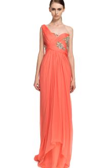 Marchesa Embroidered Grecian Chiffon Gown - Lyst