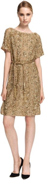 Marchesa Embroidered Gold Tunic with Self Belt in Gold - Lyst