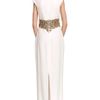 Marchesa Cap Sleeve Crepe Column Gown in White (ivory) - Lyst