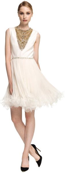 Marchesa Embroidered Chiffon Cocktail Dress in White (ivory) - Lyst