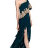 Marchesa Oneshoulder Chiffon Gown with Asymmetric Hem in Gold (peacock) - Lyst