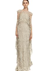 Marchesa Illusion Tulle Gown with Embroidered Cape Overlay