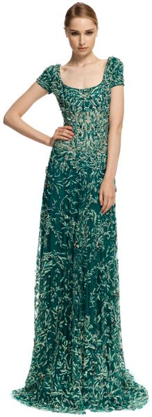 Marchesa Fully Embroidered Cap Sleeve Gown - Lyst