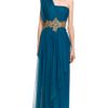 Marchesa One Shoulder Georgette Gown with Tulle Overlay in Blue (teal) - Lyst