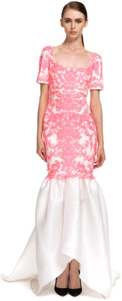 Marchesa Embroidered Gazar Gown with Tulip Skirt - Lyst