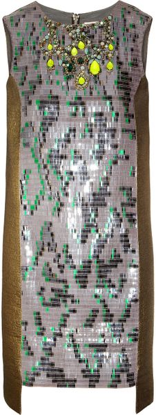 Matthew Williamson Beadembellished Brocade Dress in Multicolor (bronze) - Lyst