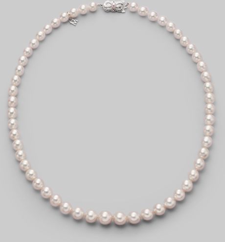mikimoto necklace 9mm cultured 7mm 18k pearl gold