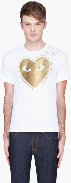 Play Comme Des Garçons White Gold Foil Tshirt - Lyst