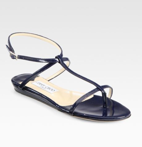 Jimmy Choo Fiona Patent Leather Tstrap Sandals in Blue (navy) | Lyst